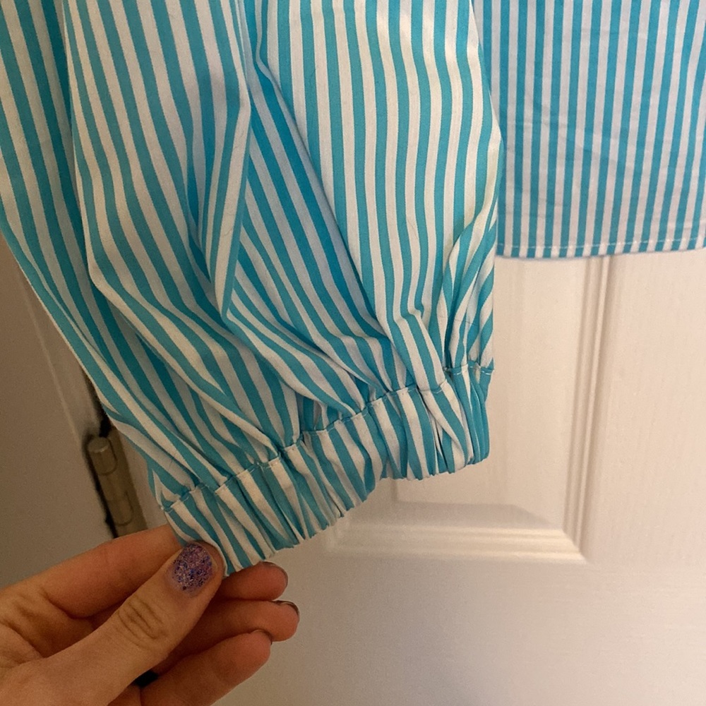 Michael Kors Aqua / White Striped, Peep Shoulder Blouse - Picture 4 of 7